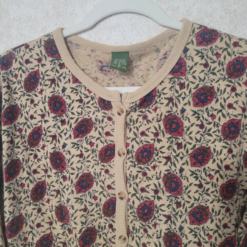 Vintage Blue Red Flowers Cardigan Sweater Outback Red The Limited Size M 1980's - Picture 3 of 15